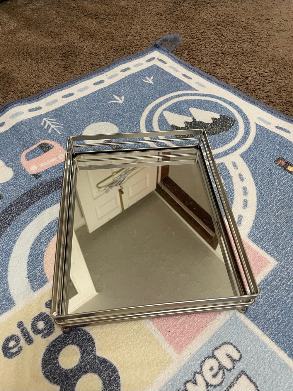 Polished Silver Mirrored Vanity Tray - Silver